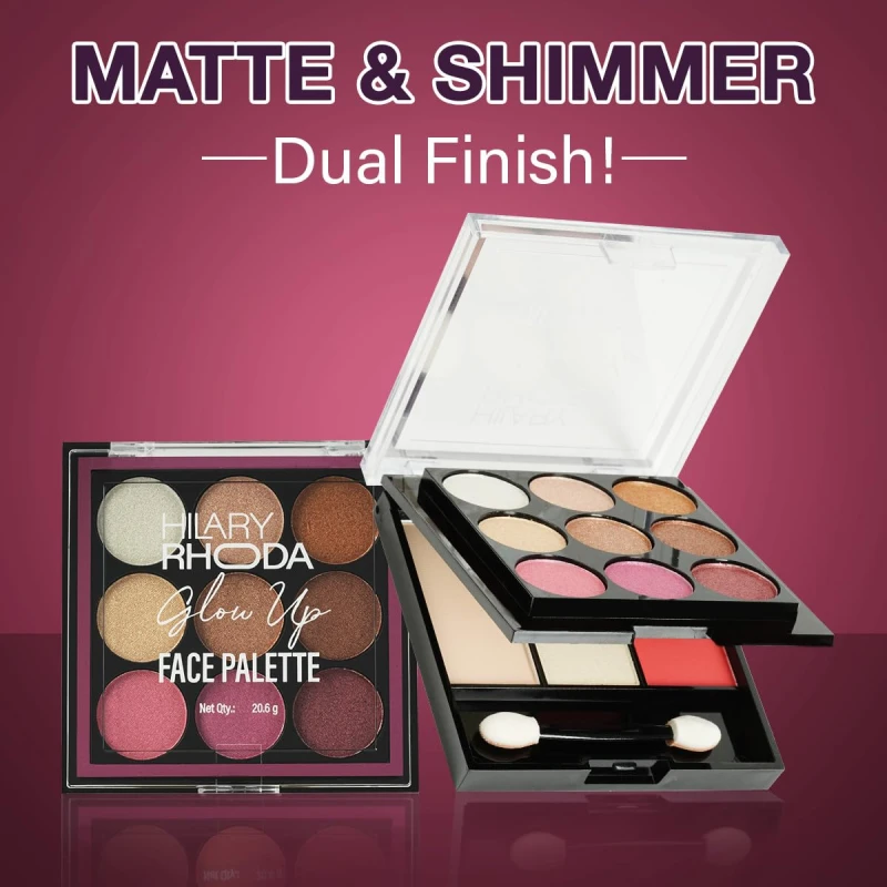 Hilary Rhoda Glow Up Face Palette | Face Palette with Blush, Highlighter, Face Powder & Eyeshadows | Highly Pigmented Face Palette | Available in 4 Variants | 20.6g (Shade 03) - Thumbnail 4